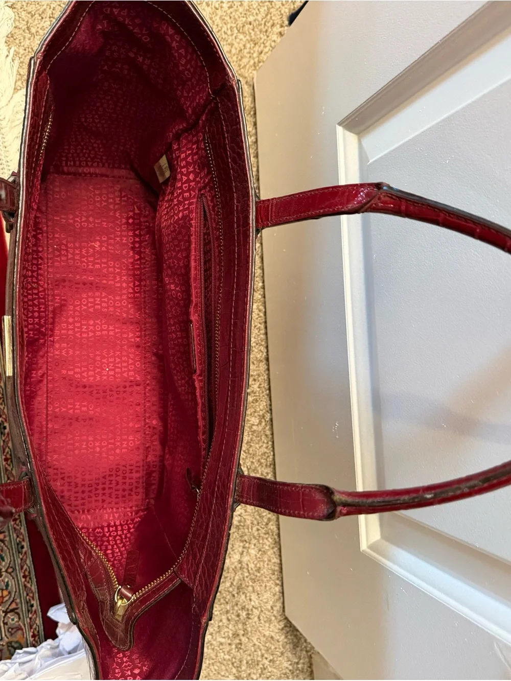 Kate Spade New York Croc Embossed Leather Tote | Deep Red | Large Work Bag